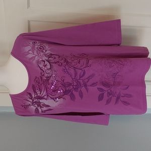 Breckenridge three-quarter sleeve pullover top with embellishment